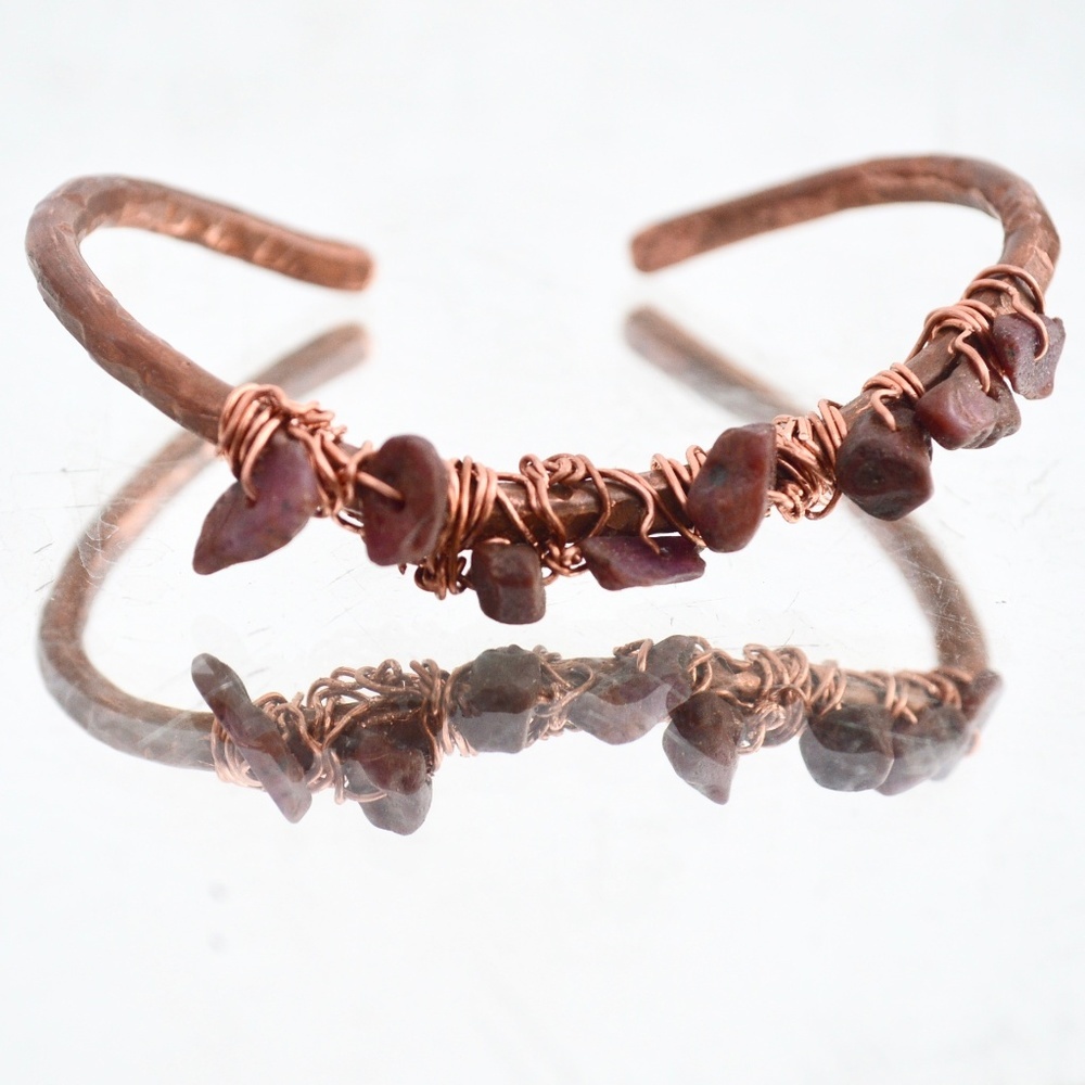 Natural Ruby Rubies Copper Bracelet Wire Wrapped